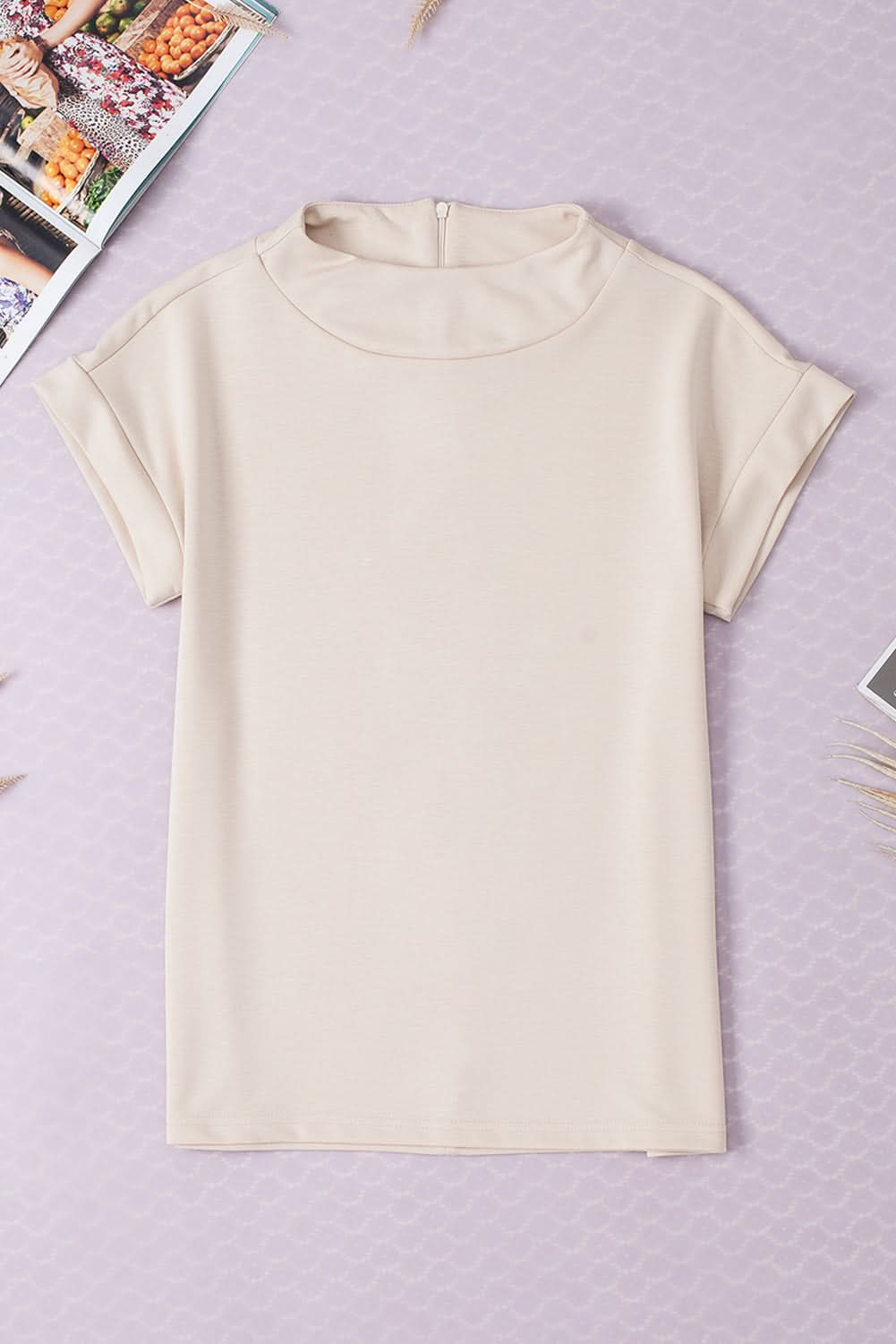 Oatmeal Plain Crew Neck Loose Fit Casual Top - Love Salve